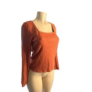 Women S Anthropologie T.La Ribbed Square-Neck Top Rust Long Sleeved Tee T-Shirt